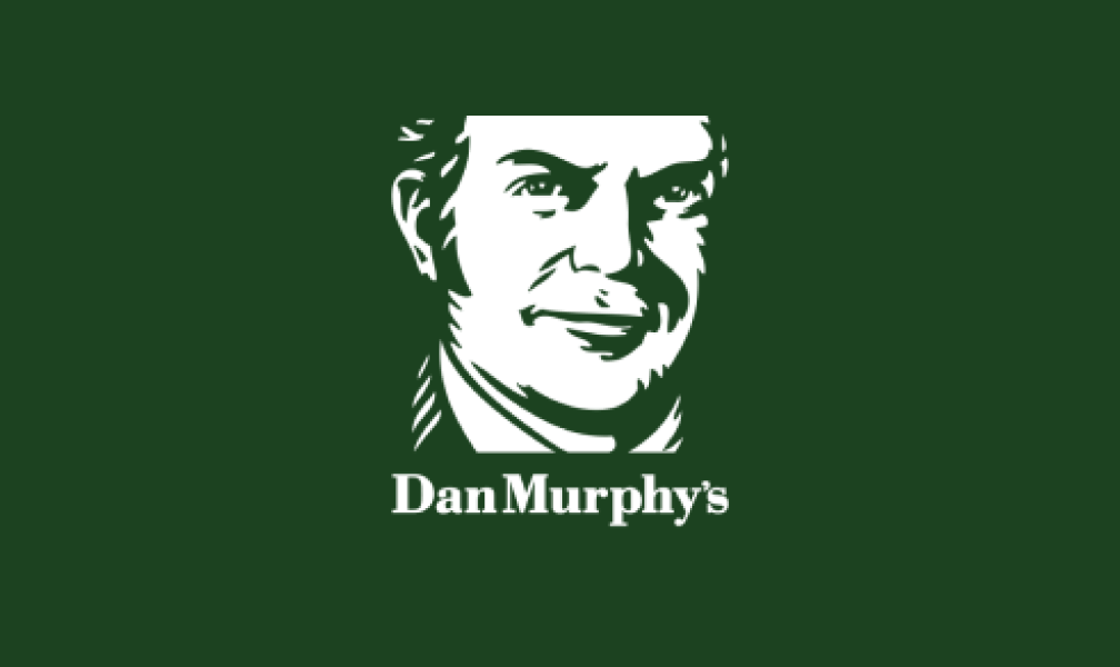 Dan Murphy's logo: white illustrated portrait with the name 'Dan Murphy's' on a dark green background.